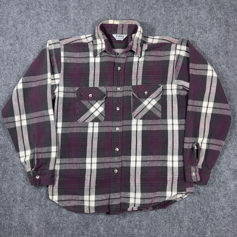 Vintage Five Brother Flannel Shirt 70s 80s Mens Large Purple Plaid USA Made